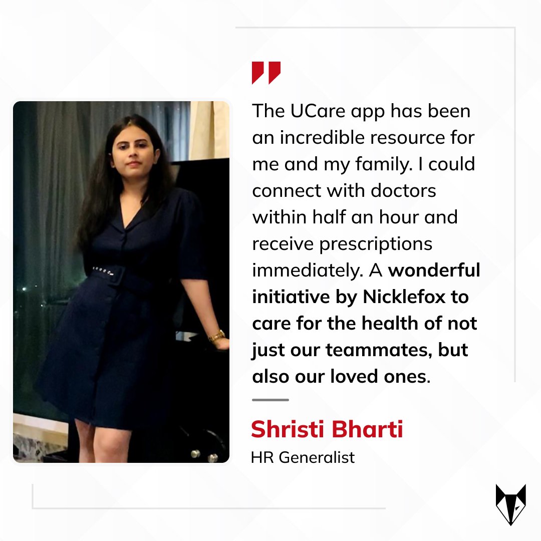 NickelfoxTech's tweet photo. The well-being of our team is always a priority. With our recent tie-up with @ucareIndia, we aim to speed up access to healthcare facilities for our people and those they love. Our teammate and UCare user Shristi Bharti shares her experience. 

#EmployeeHealthBenefits https://t.co/opEdSnhttz