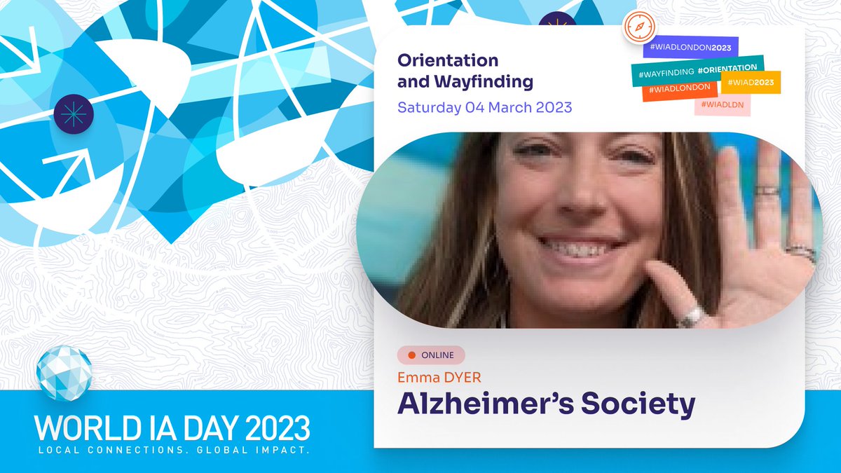 Join <a href="/EmmaDyerPM/">Emma Dyer</a> (<a href="/AlzheimersSoc/">Alzheimer's Society</a>) at #WIAD23 for a talk about #UserResearch for wayfinding and orientation in #ServiceDesign for people living with dementia🧠🤓

📅 Saturday 4th March, Remote
🎟️ ti.to/worldiaday/wia…

#uxEvents, #a11y, #WIAD