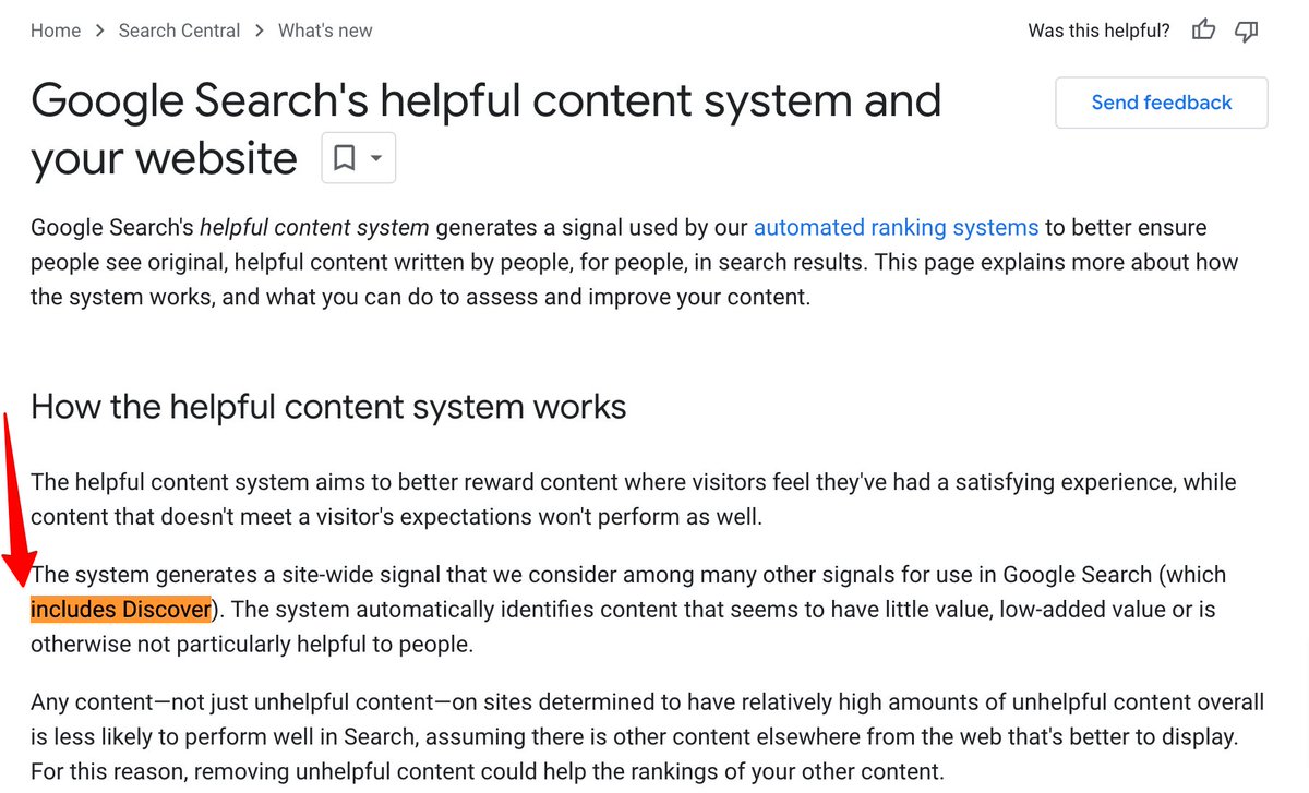 rustybrick's tweet photo. Google's helpful content update now can impact Google Discover visibility, as do other ranking systems like core updates https://t.co/fhTHwH9aWR https://t.co/6atEa2FabA