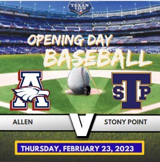 live_texan's tweet photo. Allen 🆚 Stony Point  
Eagles @ Tigers  
📆 :Thursday, February 23, 2023
⏰ : 11:30 AM
📺 : https://t.co/IyDHqPZctY

@AllenHS_Eagles
@coachwalker57 @dbranscom @davonmitchell82 
@StonyPointHS @ChessherCraig
@CoachHerrera07 @ChessherCraig
@allen_baseball  @spt_baseball https://t.co/NhX1vPymfF