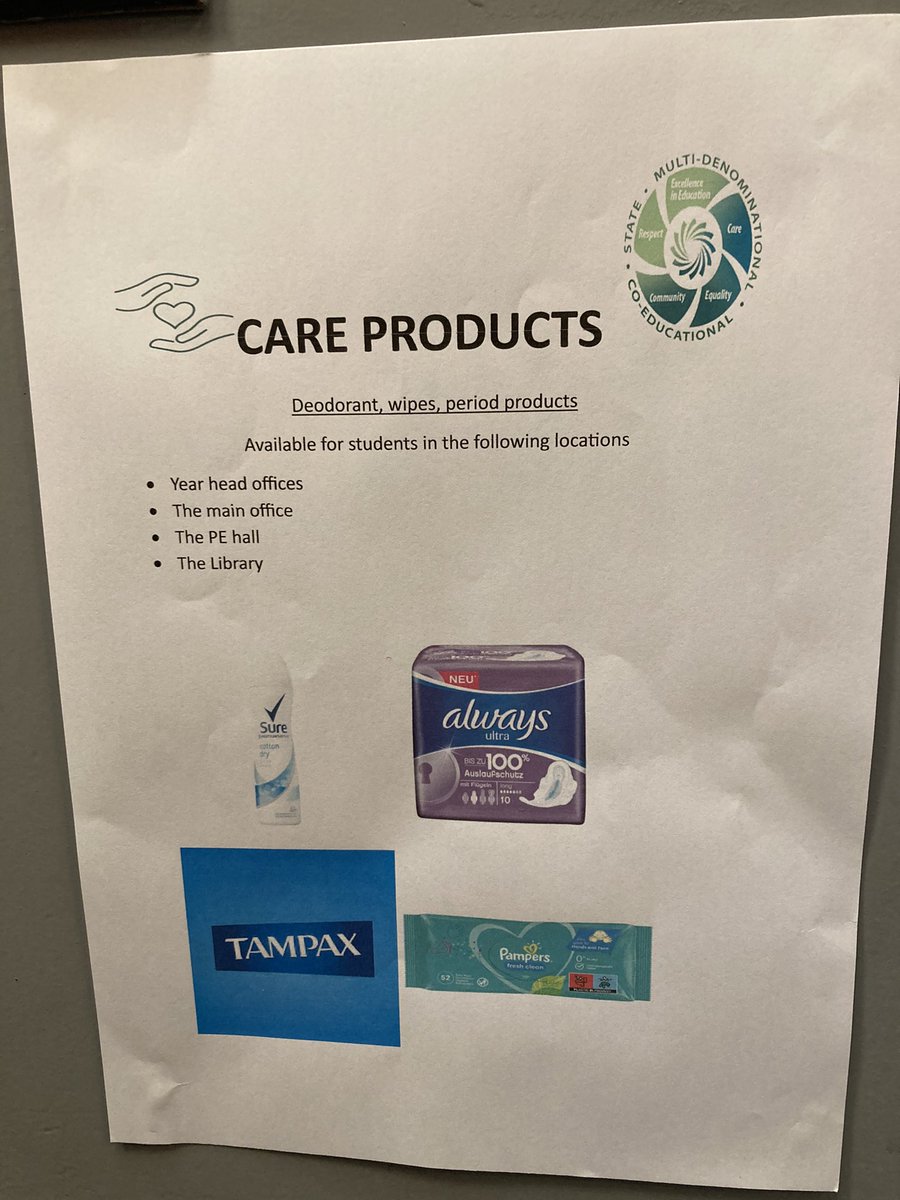 Hygiene products now available to students in various locations around the school @FingalCC #etbethos #care