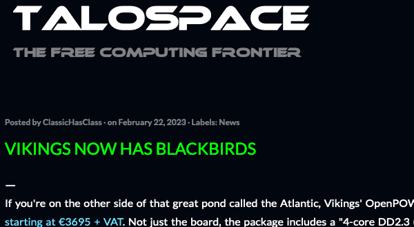 mpc7500v2's tweet photo. #Vikings now has #Blackbirds (from #RaptorCS)
https://t.co/1in9ByyW5L

#OpenPOWER #IBM #POWER9 #PPC64le #PowerPC https://t.co/PqdLZEVDHw