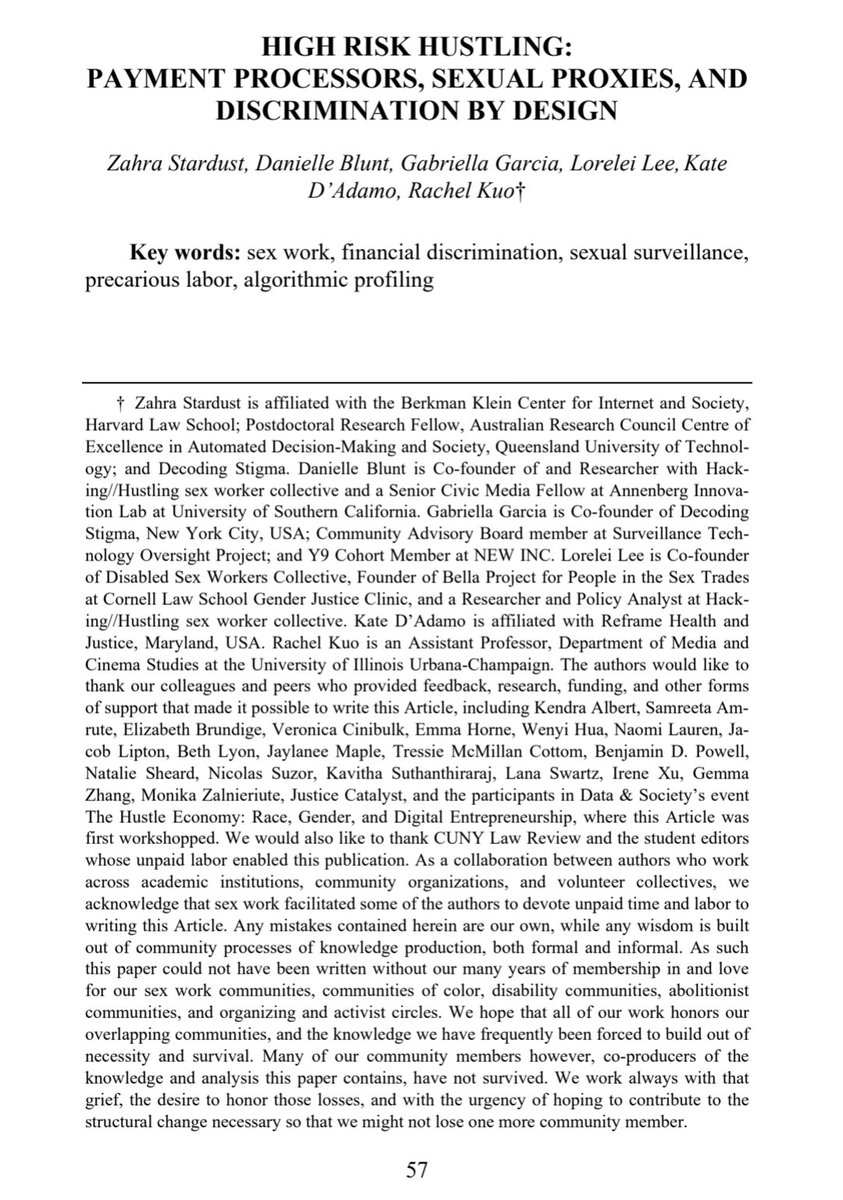 ZahraStardust's tweet image. Hot off the press! We write how financial discrimination against sex workers results from whorephobia, racial capitalism &amp;amp; carceral politics. Thanks to my brilliant co-authors
@MissBluntNYC @stabriella @MissLoreleiLee @KateDAdamo
@rachelkuo @CUNYLawReview academicworks.cuny.edu/clr/vol26/iss1…