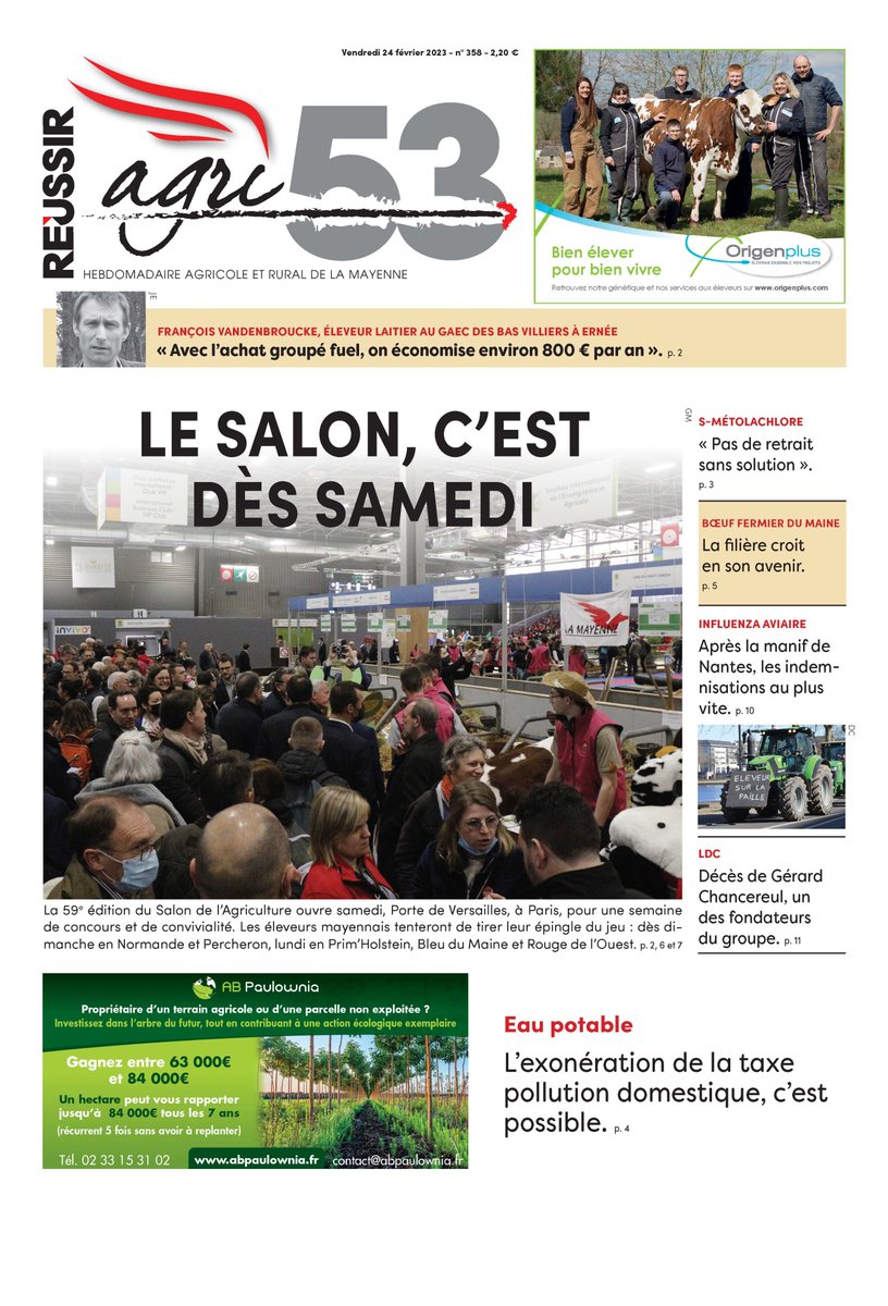 Agri_53's tweet photo. Demain @Agri_53 ouvre sur le @Salondelagri. On parle #Economie avec achats groupés @fdsea53 et #exoneration #taxe #pollution domestique. Mais aussi : S-métolachore, Boeuf Fermier du Maine, #transmission en @lamayenne avec @ChambagriPdL ,  #indemnisations suite #influenza #avaire https://t.co/n6KIXMQwAp