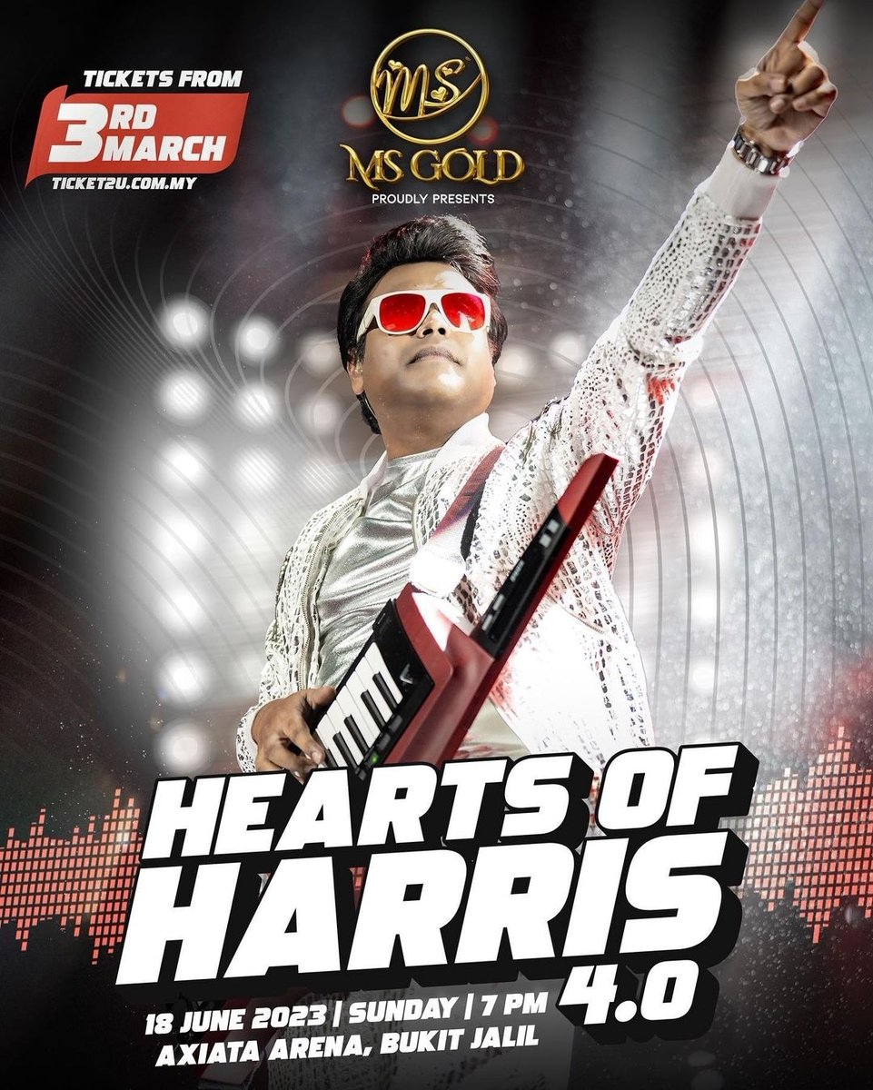 Hearts of Harris 4.0 🥳❤️

18th June 2023
Axiata Arena, Bukit Jalil

Ticket sales begin from 3rd March!

#HarrisJayaraj #harrisjbymsc #malikstreams #harrisjayarajconcert #harrisliveinkl #harrisjayarajmusical