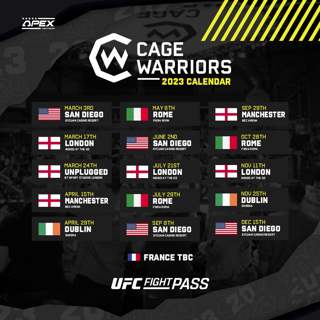 fight_4_yours's tweet photo. 🚨 Cage Warriors 2023 schedule with 3 CARDS in Rome! 😍🇮🇹 https://t.co/DfuvTBFPqk