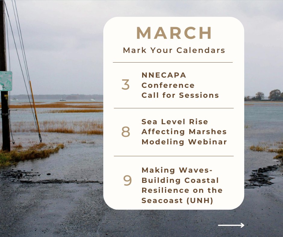 CAW's latest newsletter is packed with upcoming events! Here are a few at the beginning of March to mark on your calendars (with more to come!):

Call for Sessions: tinyurl.com/5dv2pct2
SLAMM Webinar: tinyurl.com/2fe22cfh
Making Waves UNH Panel: tinyurl.com/3ntv4ces