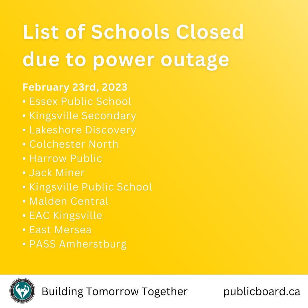 The schools listed in the image below are closed to staff and students due to power outages. All others remain open. Buses remain cancelled for county and city.