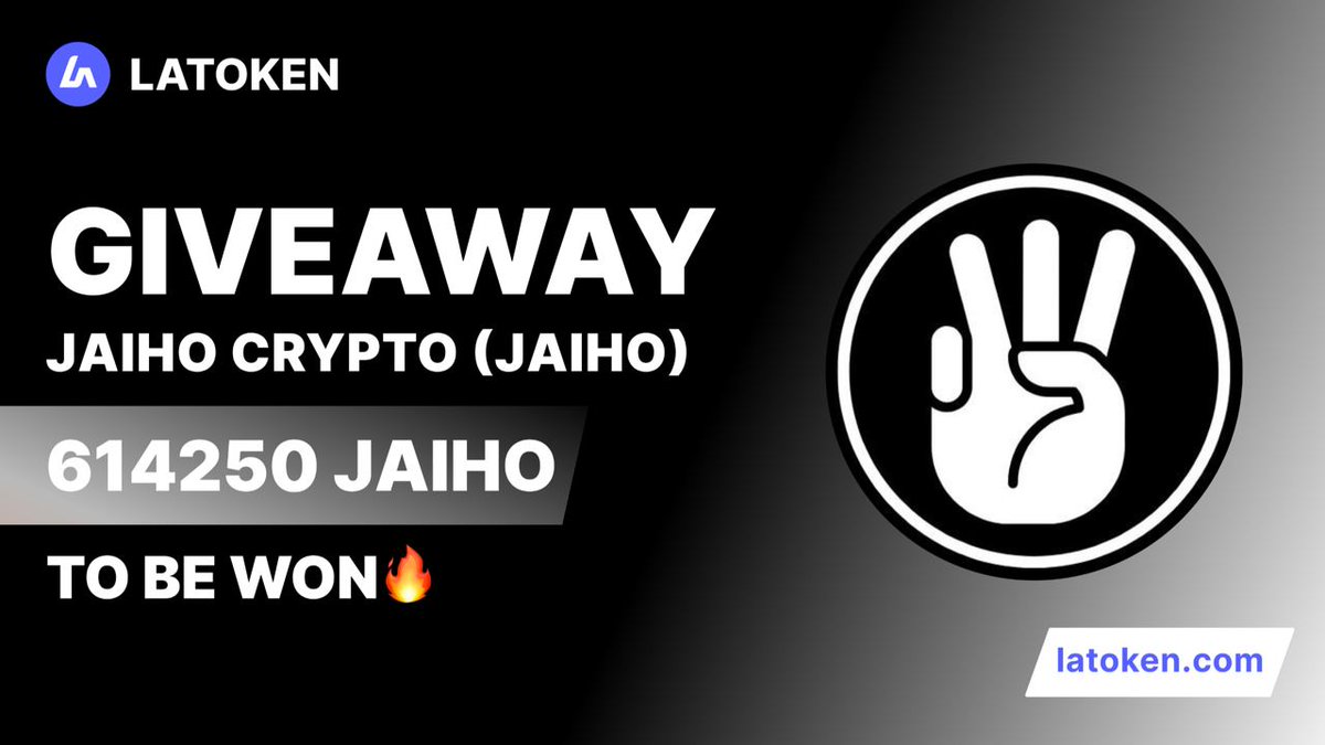 JaiHoNetwork's tweet photo. 🏆 $1000 JAIHO CRYPTO (JAIHO) Giveaway on #LATOKEN
250 Winners.
Complete all task and qualify for the #Giveaway
Tag 5 Friends and Follow.
Feb 23 - March 4 2023.
JOIN GIVEAWAY https://t.co/GedQMFptWA
#Jaiho #Crypto #LATOKEN https://t.co/w9NS0PgSqO