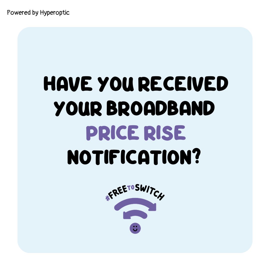 freetoswitch's tweet photo. How much is your price rise?😡

Millions of broadband customers will be receiving their 2023 above-inflation mid-contract price rise notification, with some going up by as much as 14%‼️

You should be #FreeToSwitch to a better broadband deal, not trapped by sneaky small print. https://t.co/3Ur09VI951