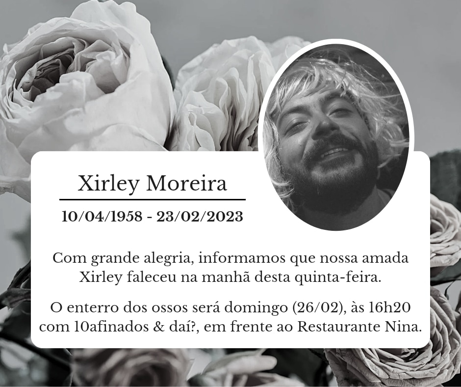 thiagoreira's tweet photo. MORREU! MORREU! ANTES ELA! DO QUE EU!

Um novo tempo merece novas atitudes, acaba de falecer Xirley Moreira, no país onde mulheres e transexuais sofrem por diversas atrocidades, não cabe a mim ridicularizar.

#NotaDeFalecimento #Xirley #10afinados #Bloco #Carnaval #Curitiba https://t.co/qxmafQN9F9