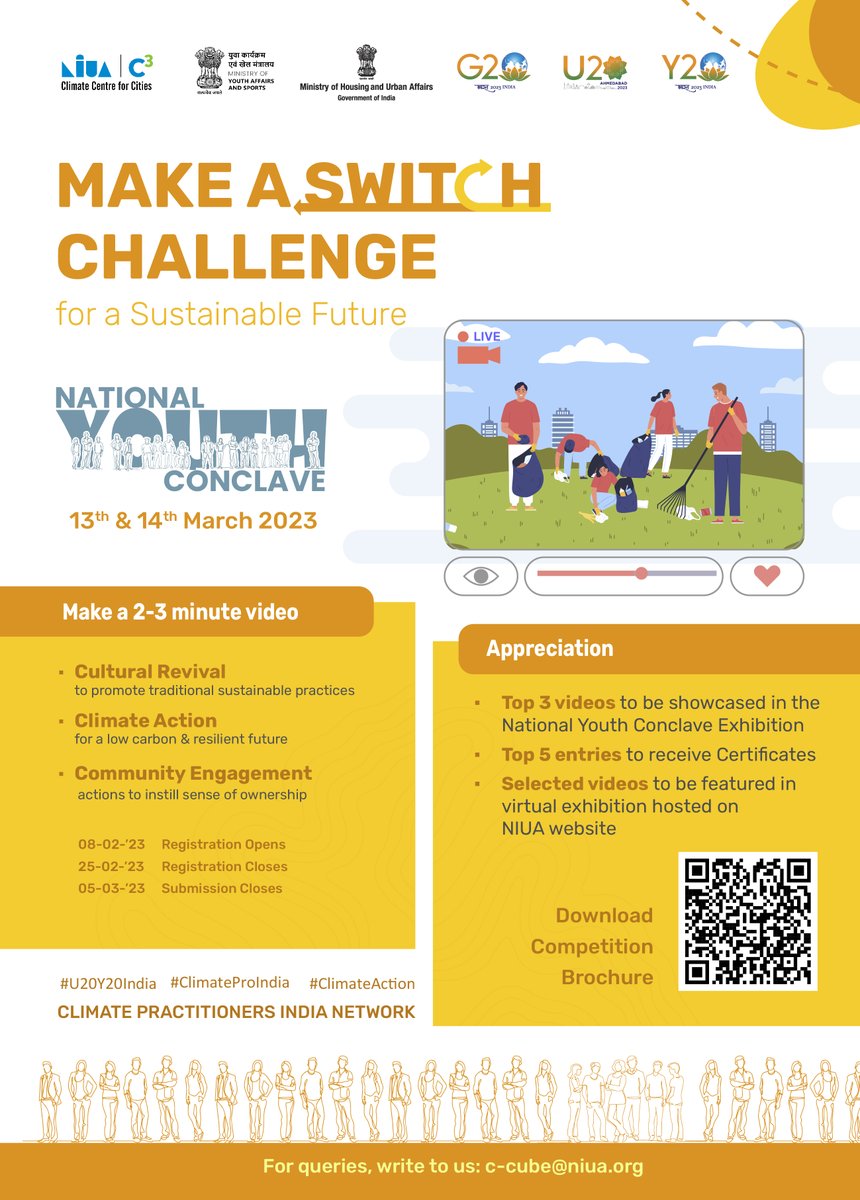 C3_NIUA's tweet photo. ๐ Registration Deadline EXTENDED !
Registration Link ๐ https://t.co/MNj8Mbsktp
More information ๐ https://t.co/fSPKYU3PKR
#Youth4Change #u20y20india #youngleaders4governance #climateproindia #community #climateaction #BuildingClimateAction #ActNow #climateproindia https://t.co/JSGiP5h1SE