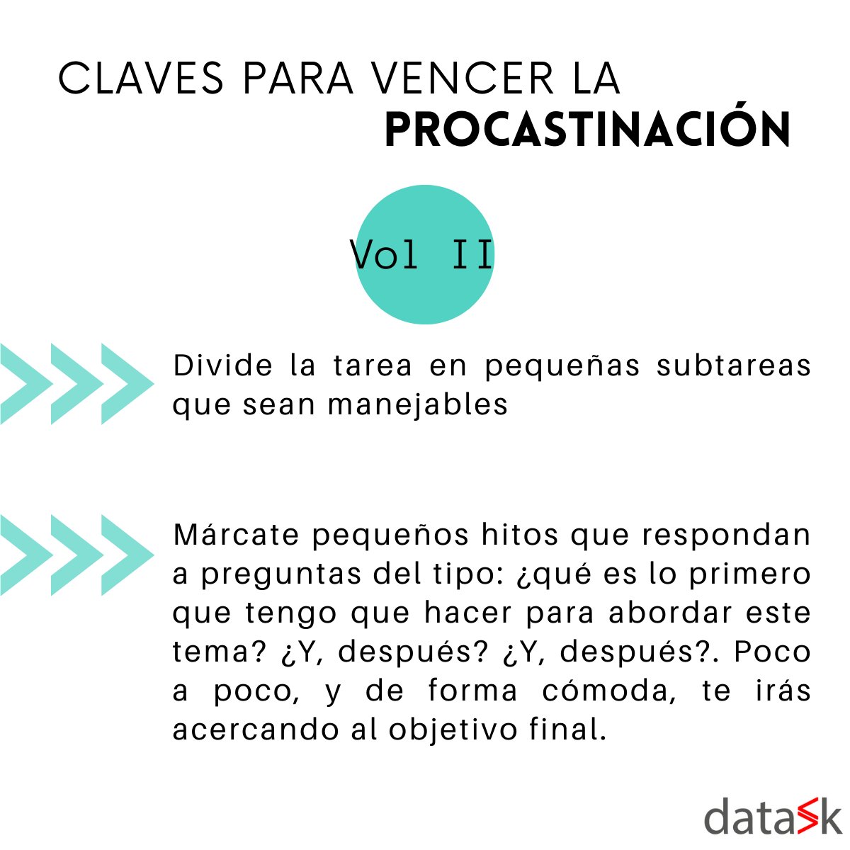 Dataskworld's tweet photo. ¿Se acuerdan que hace unos dias hablamos de la #Procastinacion?

Hoy les traemos más #claves para vencerla.

Si se les ocurre alguna más, los leemos en comentarios 👇 https://t.co/NjN5bVnQMx