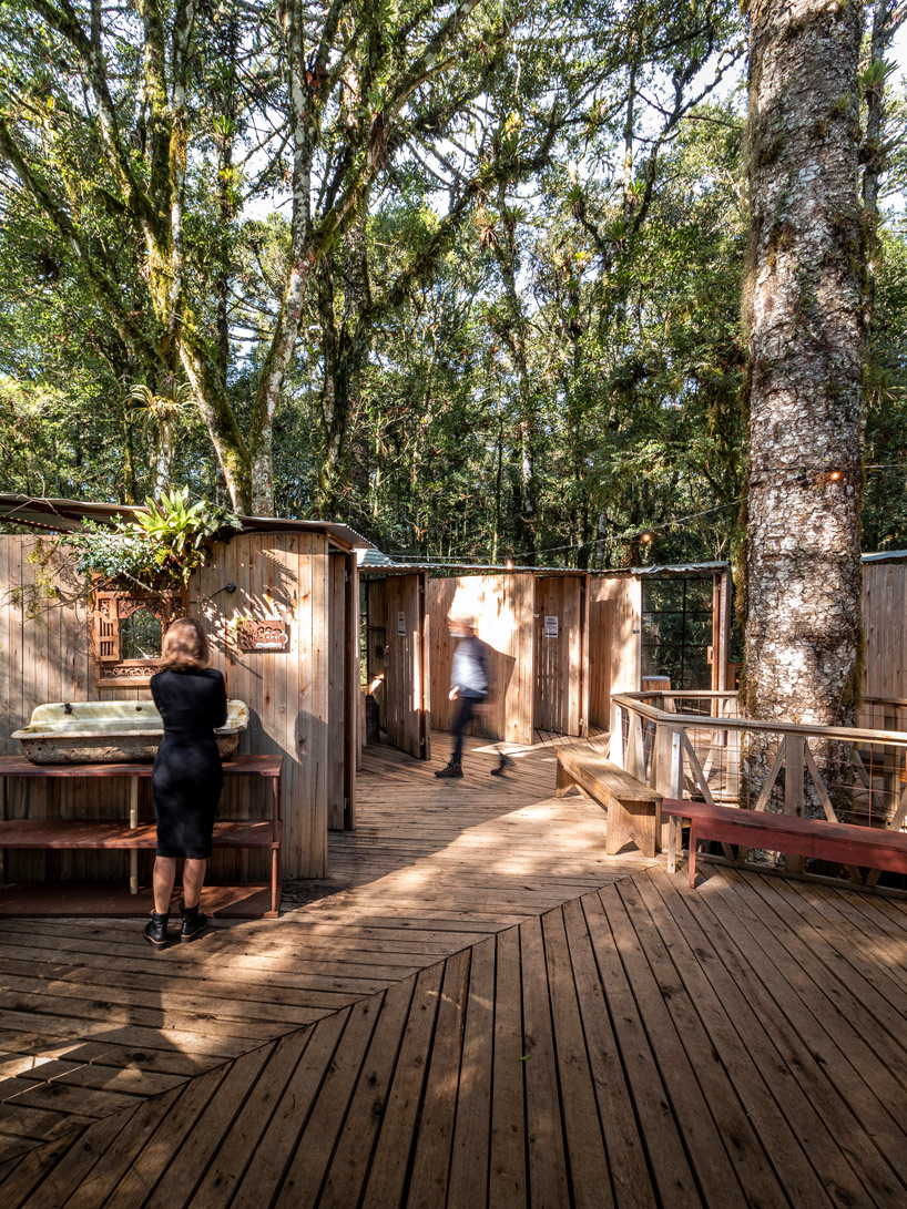 designboom's tweet photo. a set of wooden restroom cabins peeks through the treetops of native forest in são francisco https://t.co/d4IrfdJPqD https://t.co/SNLumyCvAQ