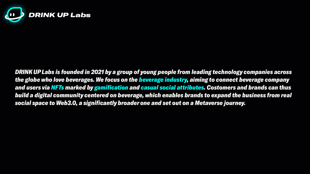 DrinkUP_Labs's tweet photo. What is DRINK UP Labs?
We focus on the beverage industry, aiming to connect beverage company and users via NFTs. Customers and brands can thus build a digital community centered on beverage. Oops! If you are careful enough, you may find a typo in the pic below, my bad 😂 https://t.co/sTvBUCDhag
