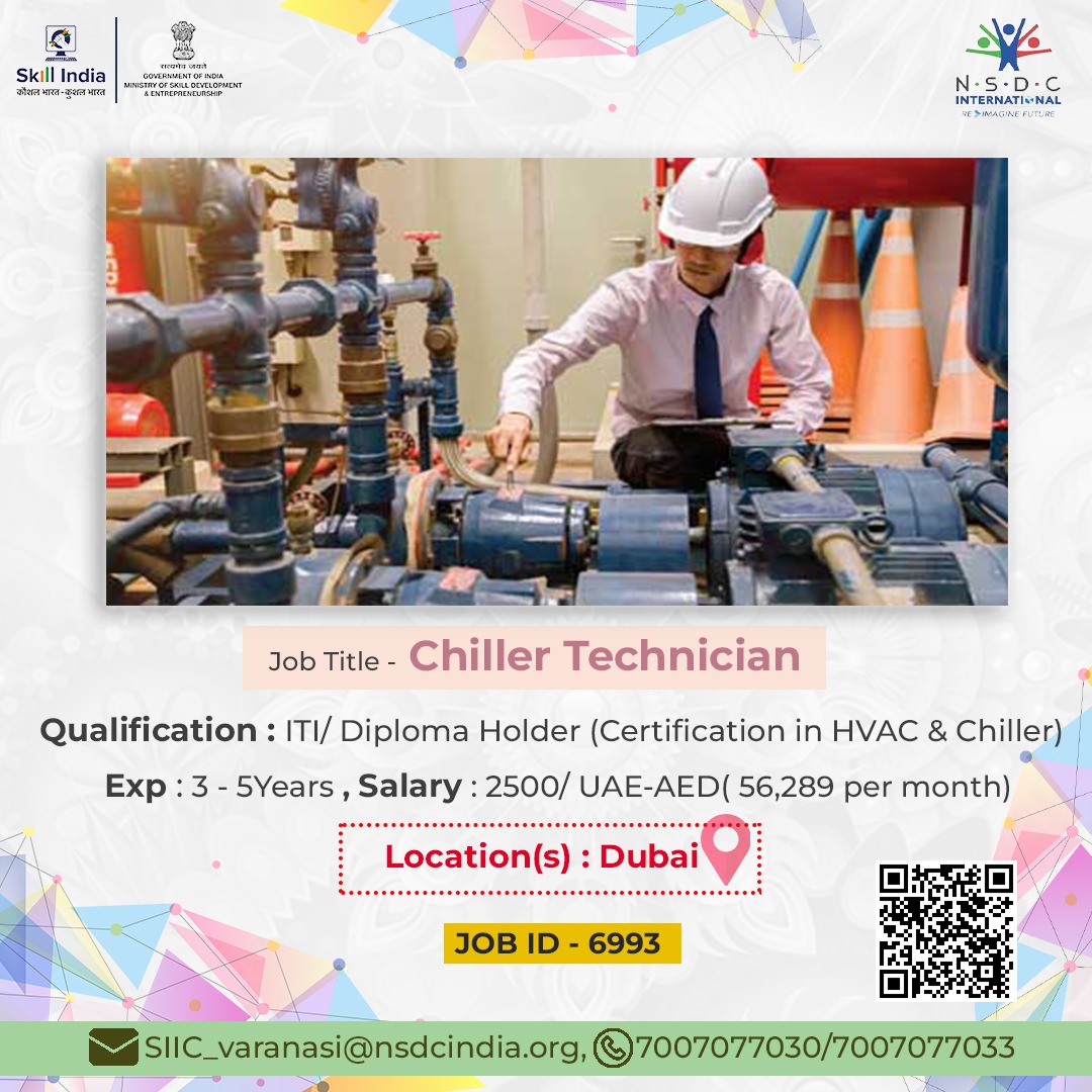 NSDCI_Varanasi's tweet photo. We're #Hiring!

Explore your career in Dubai as "Chiller Technician"
Company Name : World Security
Qualification : ITI/ Diploma (HVAC &amp; Chiller)
Experience : 3-5 Years
Salary : 2500/UAE-AED
Location : Dubai

Apply for Job :
https://t.co/aqNqhM6TbB "foreign jobs" Job I'd 6993
#job https://t.co/p25BWBZQEL