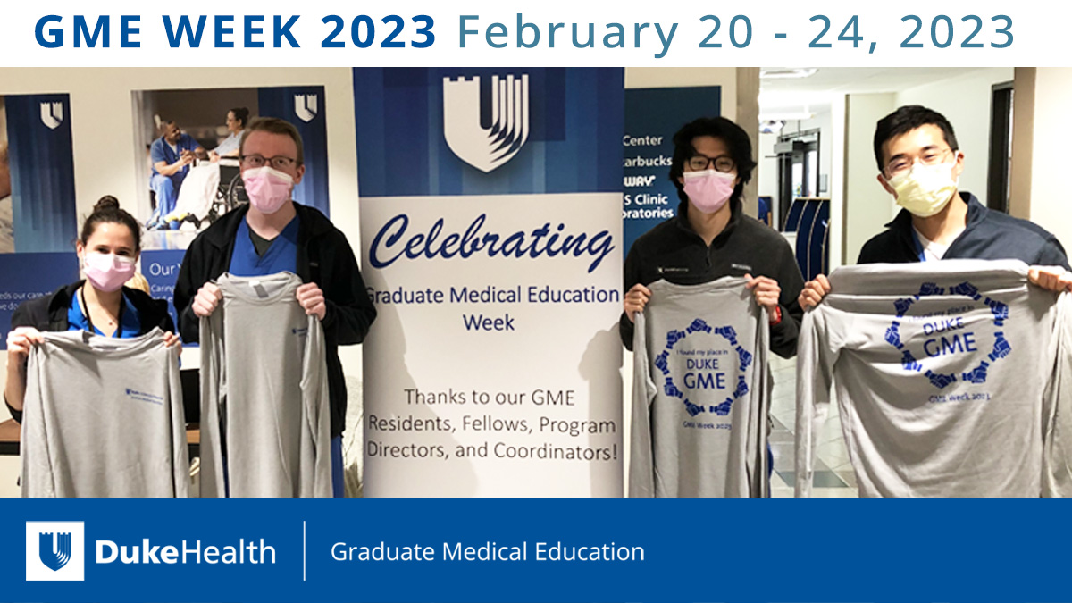 dukegme's tweet photo. Have you gotten your t-shirt yet? Residents, Fellows, Program Coordinators, Program Directors, and Vice Chair of Education check your email for pickup times & locations. Thank you for all that you do to take care of our patients, their loved ones, and each other! #GMEWeek https://t.co/peRRrA4mpO