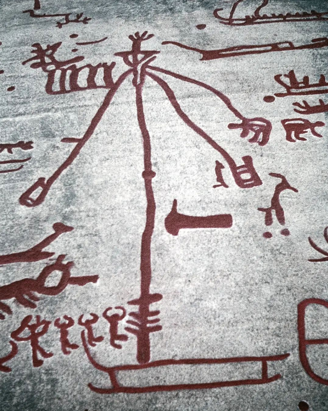 DanDavisWrites's tweet photo. This is crazy, I never heard of this. 

But the images made me think of this Bronze Age rock art panel from Bohuslän.

Look at that dude hanging there on the right!

I always thought of it as a May pole but now I'm not so sure... https://t.co/B6zeJoqBn7