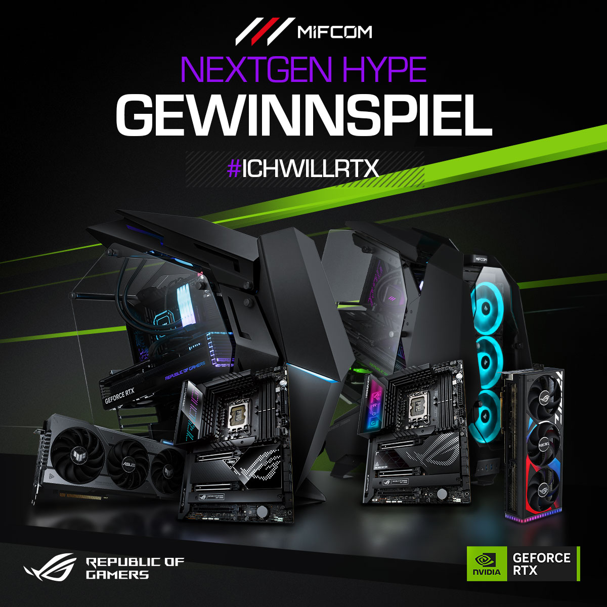 Im Gewinnspiel mit <a href="/MIFcomGmbH/">MIFCOM</a>  &amp; <a href="/NVIDIAGeForceDE/">NVIDIA GeForce DE</a> bestimmt ihr wie toll der Preis wird! 
So geht's:
1. Retweete &amp; Like
2. Sag uns, warum gerade DU (oder einen Kumpel) gewinnen solltest 💪
3. Verwende  #ICHWILLRTX

Verbreitet den Hype und schalte die beste Konfiguration frei❗ 🚀