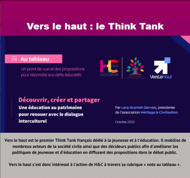 Vers le haut s'est  intéressé à l'action de H&amp;C et à son programme Odyssée ⛵ à travers sa rubrique « note au tableau ». 
#OdysséeInternationale #patrimoine #culture #Odyssée2023

👉 Découvrez l’article : verslehaut.org/documents/note…
