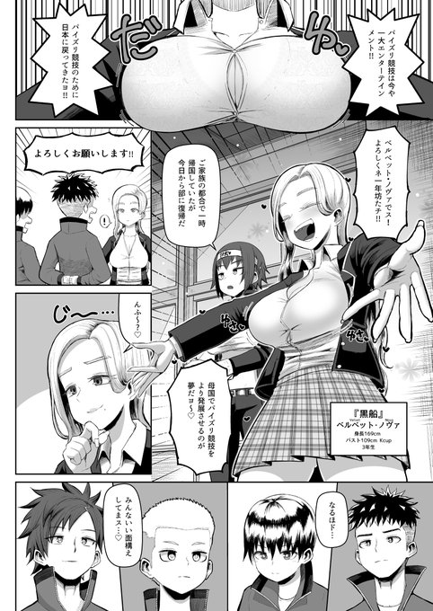 パイズリ部員紹介 ベルベット・ノヴァ(3年生)。パイズリ競技先進国である日本でズリ腕を磨き、母国で発展させるという夢を持つ子です。漫画やドラマから言葉を学んだので発言に癖があるみたいです。 