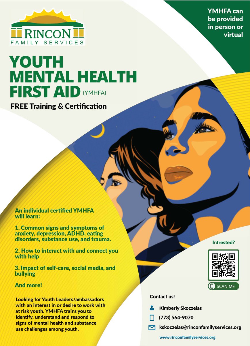 YOUTH MENTAL HEALTH FIRST AID (YMHFA)
FREE Training &amp; Certification In-Person or Virtual
Interested?
forms.office.com/Pages/Response… 
#training #mentalhealth #leaders