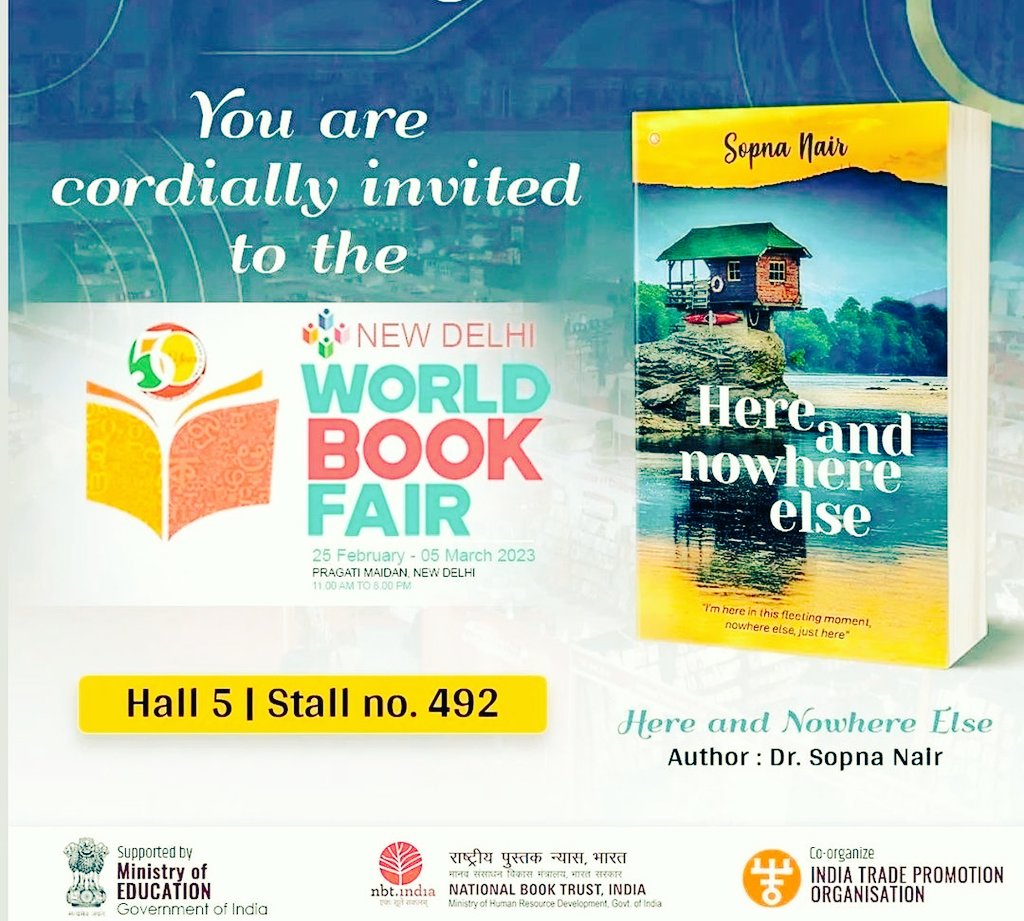 DrSopnaNair's tweet photo. Proud to have my debut #HereAndNowhereElse featured at the World Book Fair 2023. The book is on display and available for sale.
#BookBoost #WritingCommunity #AuthorsOfTwitter https://t.co/QLaHSsuQOJ