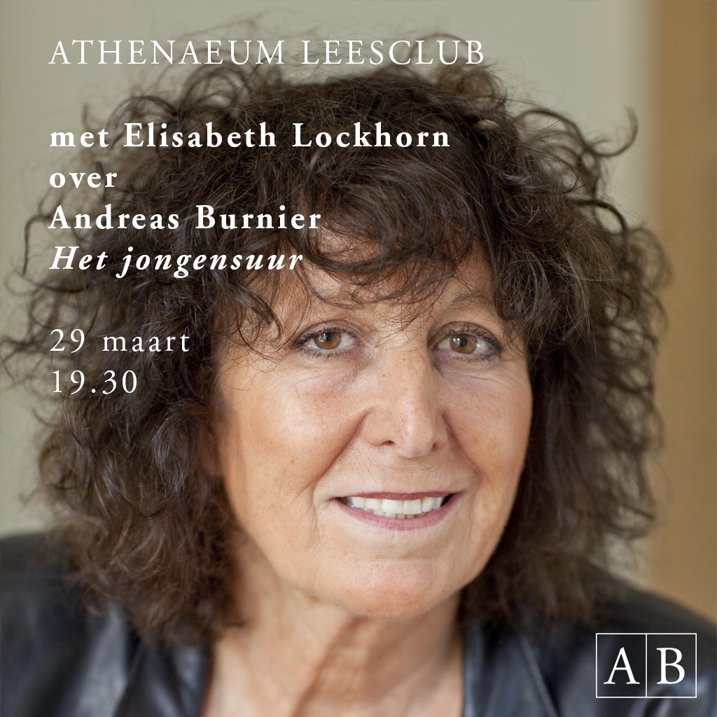 Athenaeum's tweet photo. Op woensdag 29 maart organiseren wij een leesclub rondom het boek Het jongensuur van Andreas #Burnier (@AtlasContact). Haar biograaf Elisabeth Lockhorn zal ook aanwezig zijn en zal samen met boekverkoper @romydaywinkel het gesprek leiden. Bestel je kaartje nu.