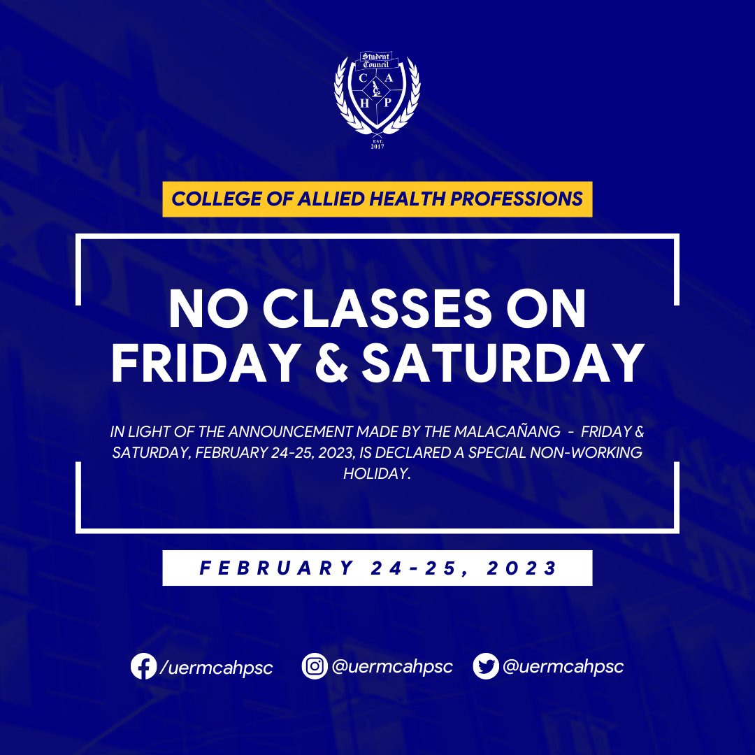 uermcahpsc's tweet photo. [ANNOUNCEMENT]

According to Proclamation No. 167 dated February 23, 2023, President Bongbong Marcos has designated Friday &amp; Saturday, February 24-25, as a special holiday. https://t.co/JXFKpP26Ry