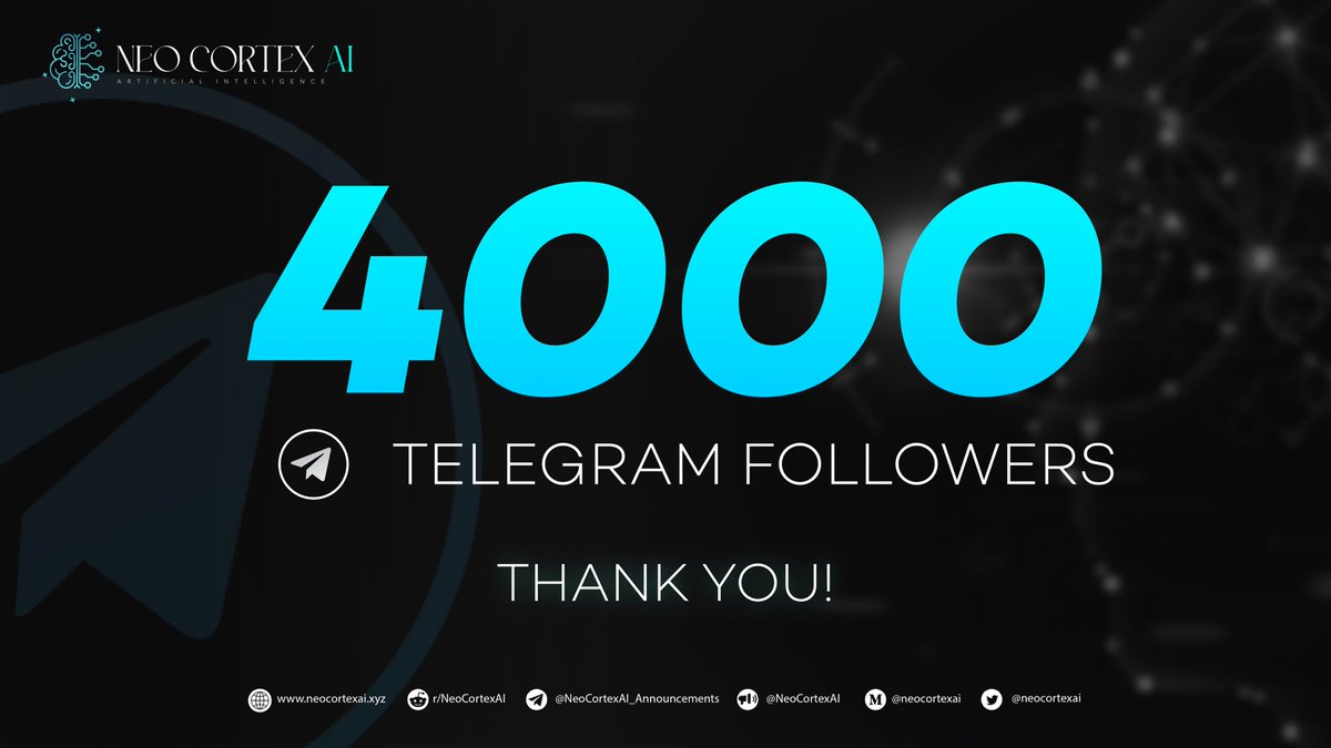 NeoCortexAI's tweet photo. Cheers to another milestone reached! 🎉 

We are thrilled to celebrate 3000 members in our Telegram group with our amazing community💯

Thank you for your unwavering support and commitment❤️

Here's to many more achievements together!🥂

#communityLOVE #AI #blockchain https://t.co/zHUC4x6m9R