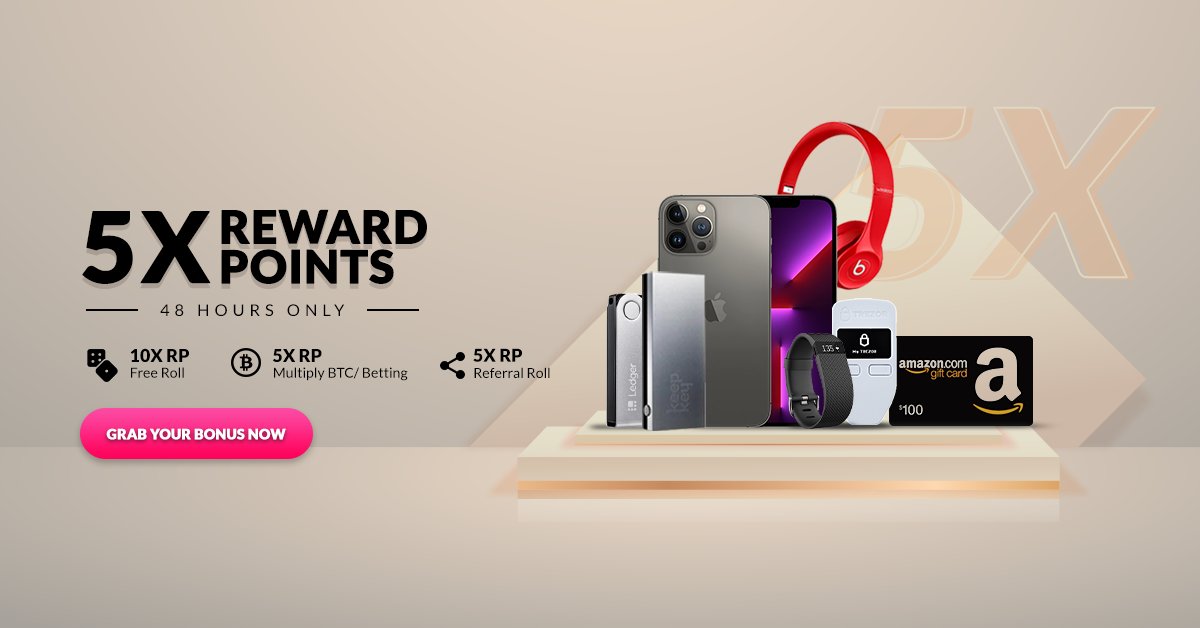 freebitco's tweet photo. 5X Reward Points (RP) promotion is LIVE and ends in less than 48 hours.

Redeem your RP on the Rewards page for iPhones, Hardware Wallets, Gift Cards, Free BTC, and much more... https://t.co/15ob7Uo62y