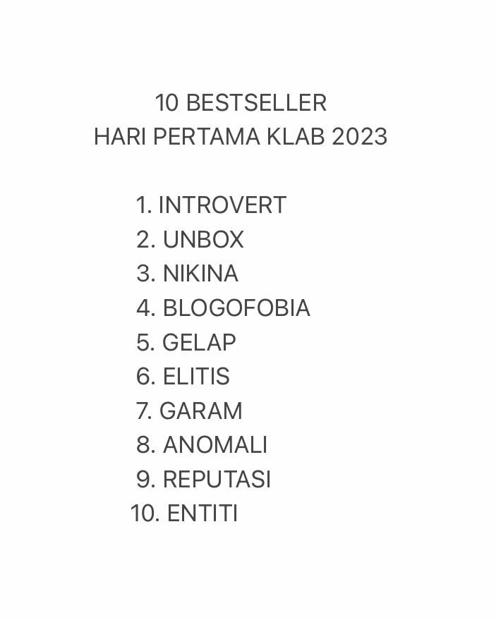 BukuFixi's tweet image. 10 bestseller hari pertama #KembaraFixi #KLAB2023 ~ jumpa besok!