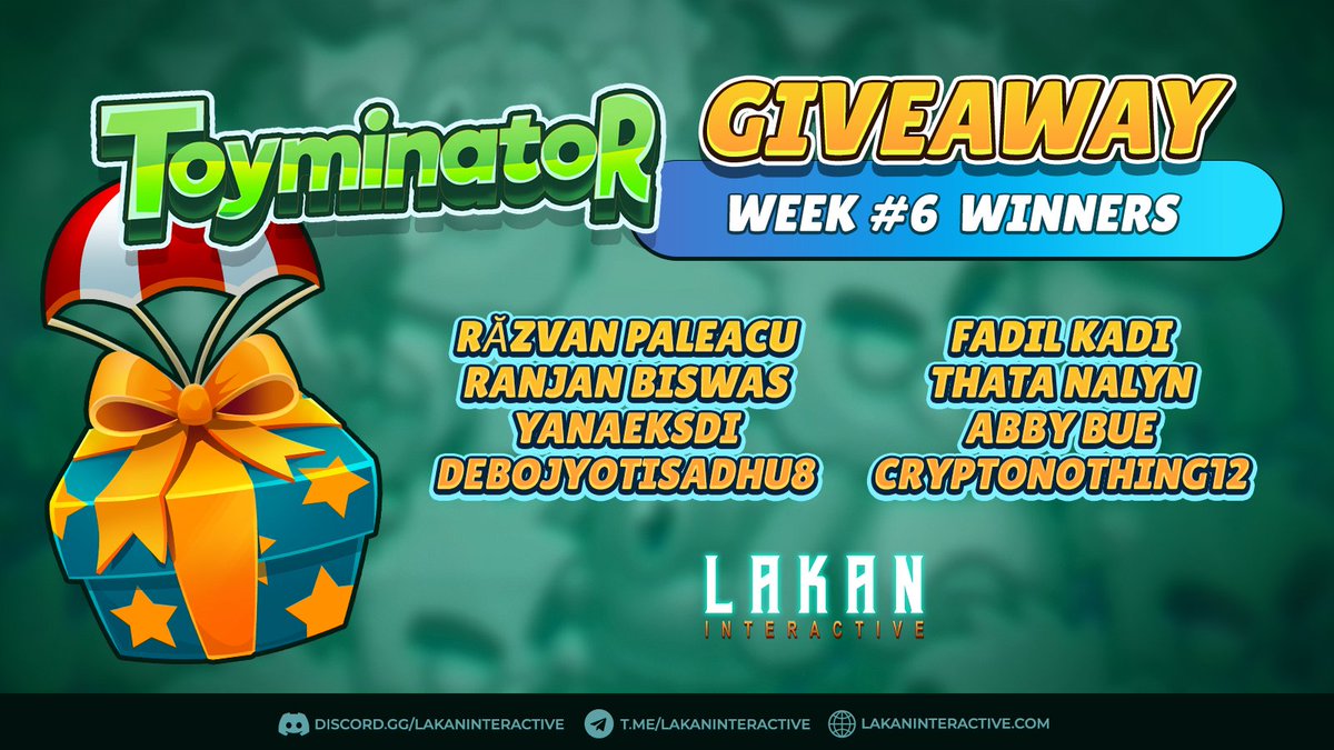 Another set of airdrop winners from our community for week 6! Congratulations to ya'll!

Haven't joined yet? You have last 2 chances! 

JOIN HERE! 👉 bit.ly/ToyminatorAird…

#giveaway #airdrop #toyminator #casualgames #hypercasual #indiegamedev #indiegamecommunity
