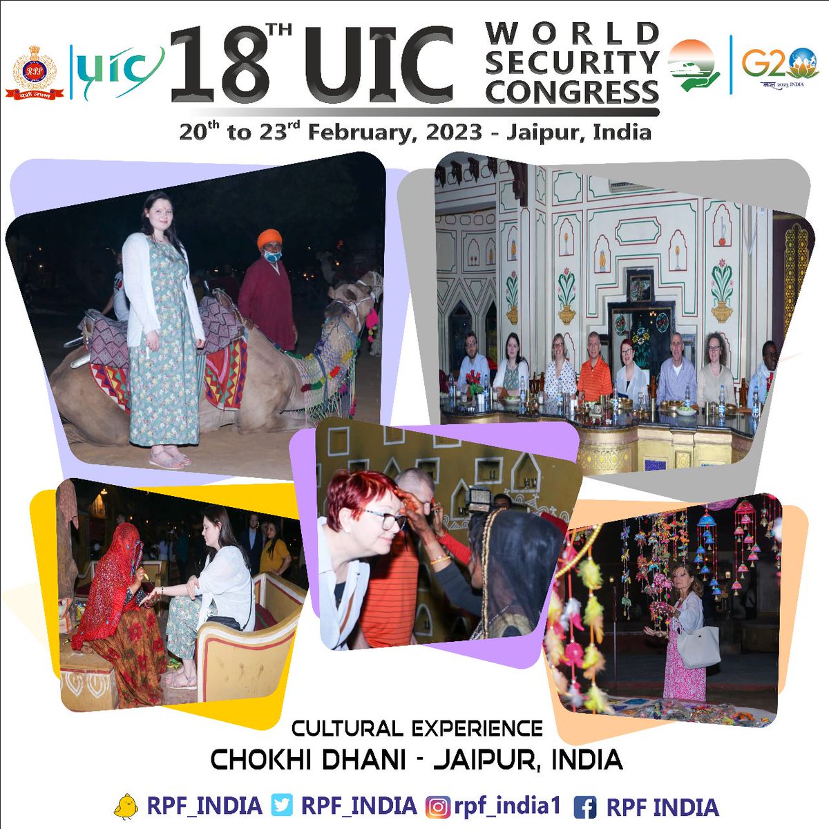 Delegates of the 18th UIC World Security Congress were delighted to visit #ChokhiDhani, a cultural gem in #Jaipur. The beautiful setting, traditional cuisine and vibrant performances made for an unforgettable experience! #CulturalVisit #UICWSC2023
<a href="/RailMinIndia/">Ministry of Railways</a> <a href="/my_rajasthan/">Rajasthan Tourism</a> <a href="/uic/">UIC railways</a>