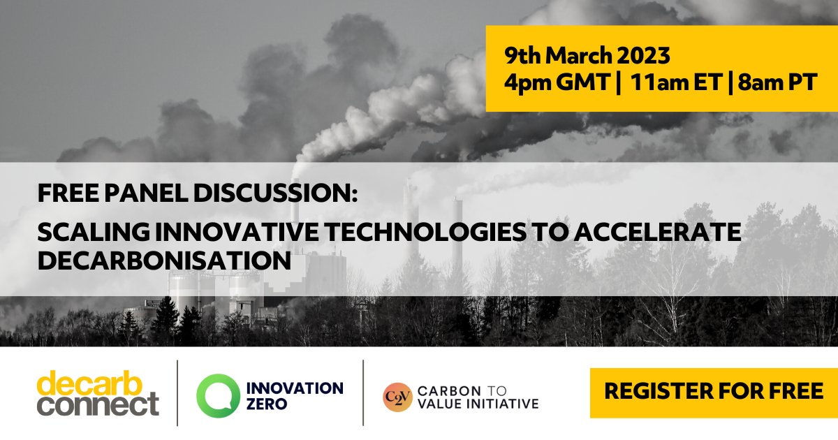 💻 WEBINAR: Join us, @DecarbConnect and #C2VInitiative (@UrbanFutureLab) on 9th March for a webinar on 'Scaling Innovative Technologies to Accelerate Decarbonisation’.

Register here 👉 hubs.ly/Q01C_sC40