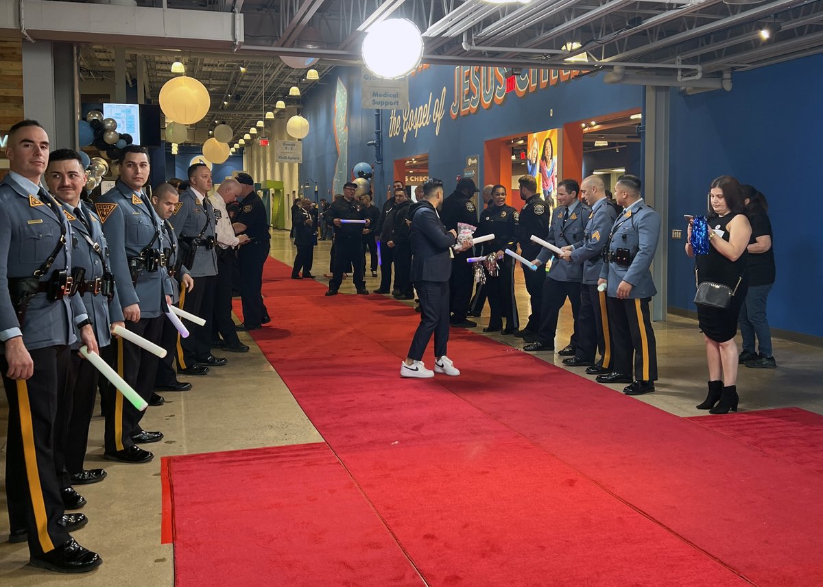 NJSP's tweet photo. On Friday, Troopers attended “Night to Shine” hosted by the Tim Tebow Foundation.  Night to Shine is a complimentary event for people with special needs hosted by local churches around the world. The event is open to anyone living with disabilities, ages 14 and older. https://t.co/qR2bbGwW7P