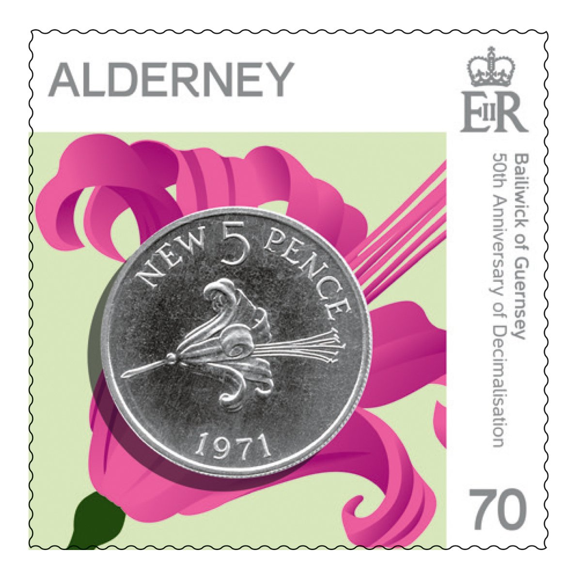 guernseystamps's tweet photo. Two years ago we celebrated 50 years since #decimalisation was introduced in the #Bailiwick of #Guernsey. The set includes a stamp depicting the 5 pence coin; its reverse features the Guernsey Lily, known as Guernsey’s National Flower #ThrowbackThursdays #stamps #philately https://t.co/nHAjARUvsz