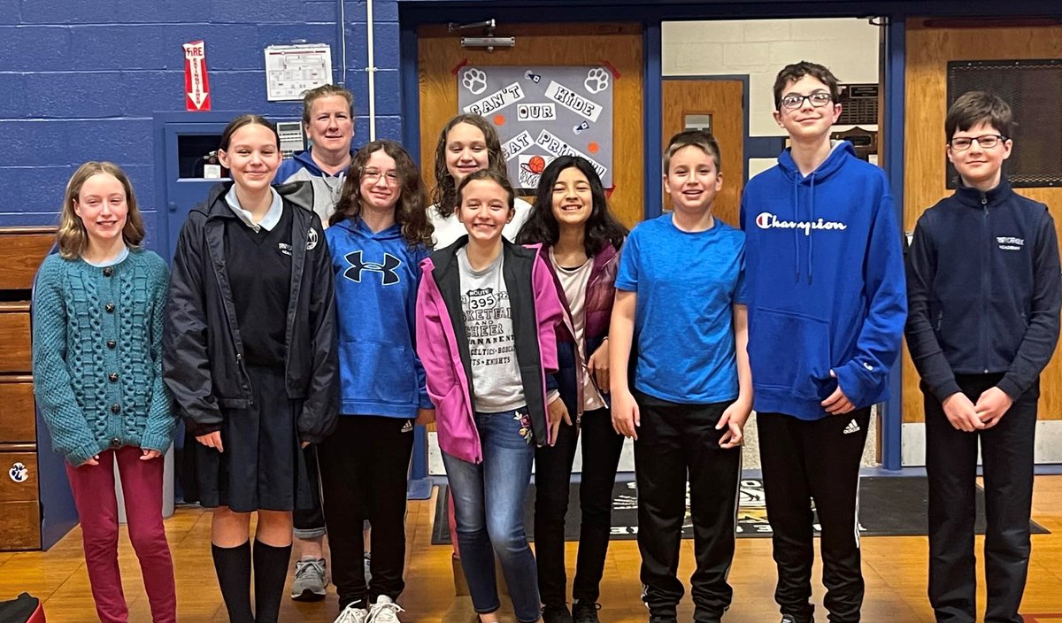 TCAElementary's tweet photo. TCA’s 2023 inductees to the National Junior Honor Society! (from left to right) Greta, Kerstin, Chloe, Lily, Layla, Sofia, Lucas, Anthony and David. Also pictured is Miss Colleen Casey, NJHS advisor. Congratulations to all! https://t.co/vcelANEwJW