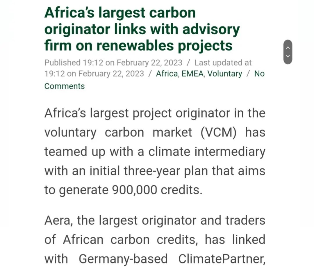 MEDIA I 🗞 Article published today by <a href="/CarbonPulse/">Carbon Pulse</a> <a href="/paddy_gourlay/">paddy gourlay</a> following up Aera x ClimatePartner Africa Energy Access carbon initiative.
 
Full article : carbon-pulse.com/193020/

#VCM #Africa #CarbonCredits #COP28 #ClimateAction #CarbonMarkets