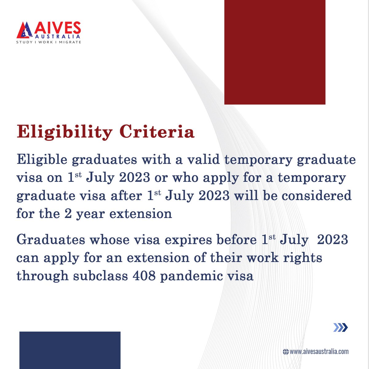 AivesAustralia's tweet photo. International graduates with select degrees, and in areas of verified skill shortage will receive a two-year extension of their post-study work rights from the Department of Home Affairs.
#australiavisa #australiamigration #skilledmigration #migrationagents #immigrationlawyers https://t.co/nUrIOaeumV