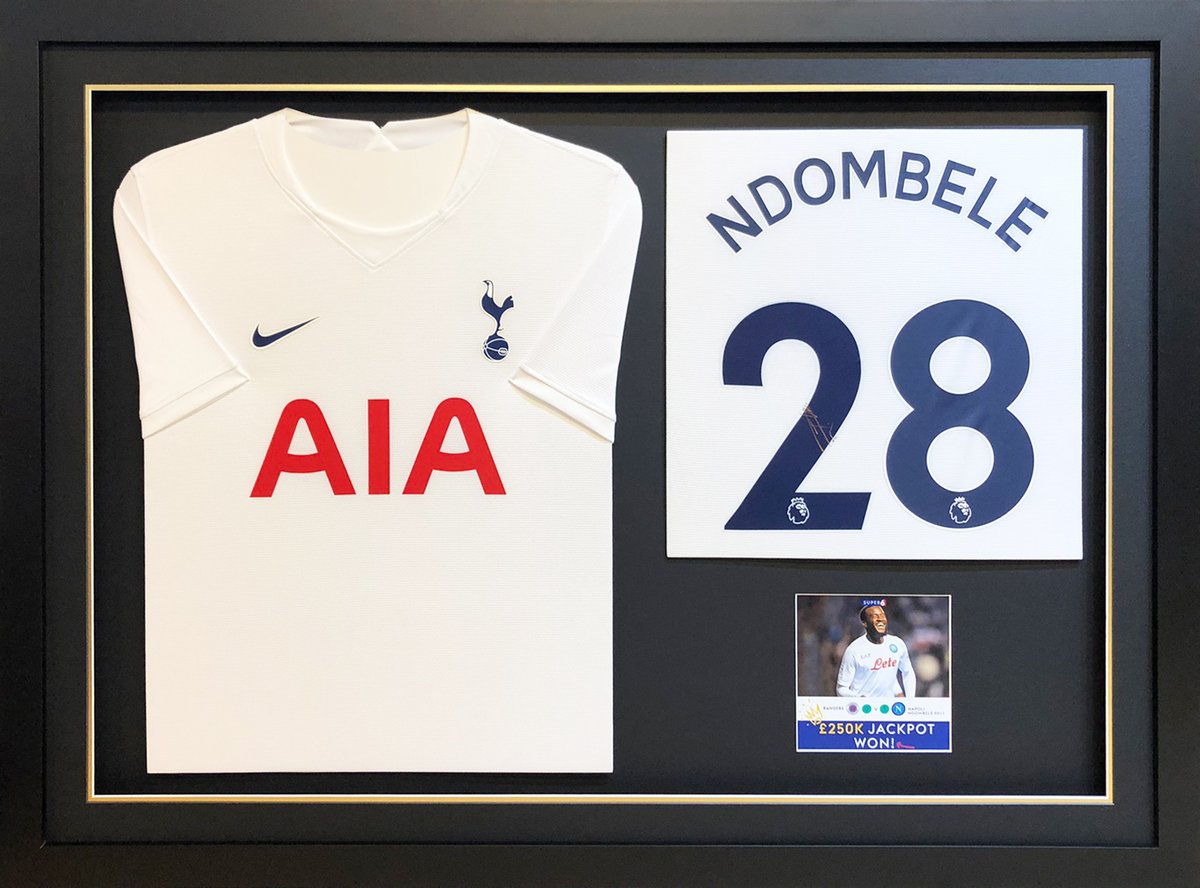 PremShirtFrames's tweet photo. ⭐️BEST EVER FRAMING STORY?⭐️

Gifted by @SkyBet to Chris Howell, who, thanks to a @TanguyNdombele @ChampionsLeague goal in the 91st minute for @NapoliUK🆚@RangersFC, won the @Super6 challenge in Oct 2022.

🔥£250,000 - and a shirt frame!🔥

🔁Please SHARE this incredible story!💙 https://t.co/bOkBtMUtqn