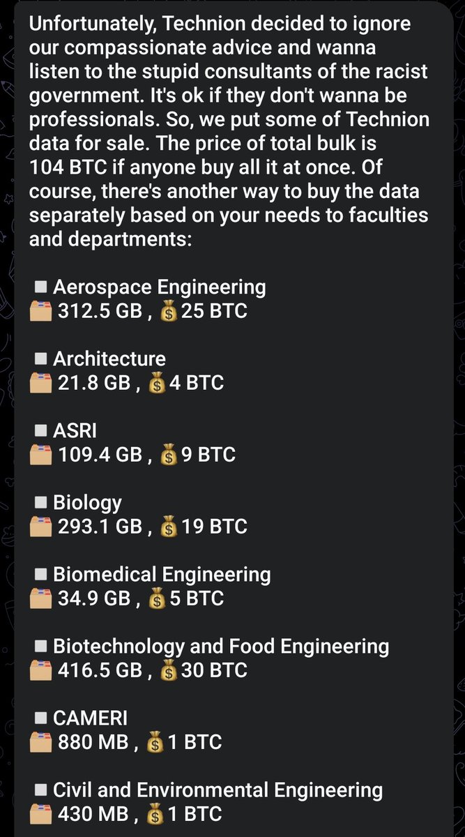 Cyberknow20's tweet photo. Darkbit ransomware is selling Technion data in either bulk or as individual specialities of the company.
A newer tactic?
#cybersecurity #infosec #Ransomware #DarkBit https://t.co/kEt1g5xRIl