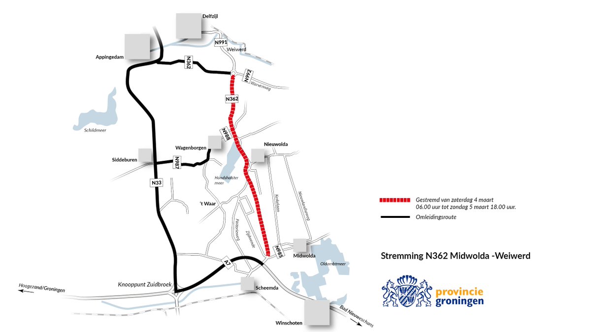 🚧De N362 tussen Midwolda en Weiwerd is in het weekend van 4 en 5 maart dicht. De provincie laat dan bomen kappen die dood of verzwakt zijn en voor gevaarlijke situaties kunnen zorgen voor weggebruikers. 

provinciegroningen.nl/actueel/nieuws…