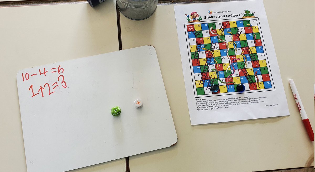 msjweir's tweet photo. We are playing a modified version of snakes and ladders to practice adding and subtracting today. https://t.co/167sanBRsX