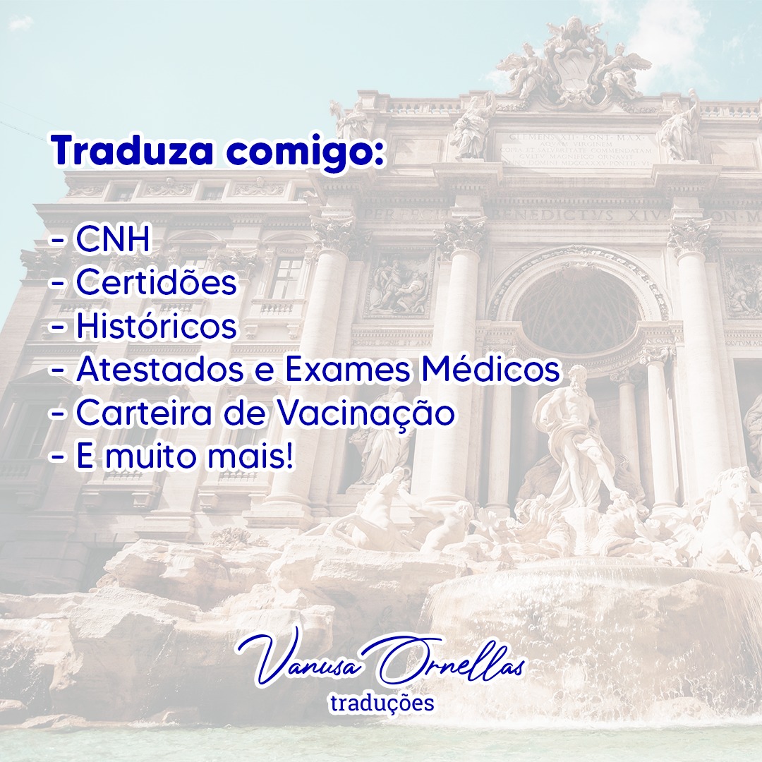 Ofereço serviços para traduzir toda a sua documentação e demais materiais, diretamente da Itália 🇮🇹.

Precisa de uma profissional especializada em português e italiano? Conte comigo 👇🏻:
☎️: +39 375 5657 586
📧: vanusaornellas@hotmail.com
 #traduçãojuramentada #cidadaniaitaliana