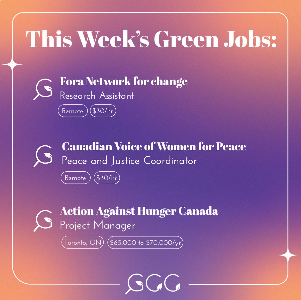 Interested in pursuing a career in sustainability and social impact? 🌱

Look no further than this week’s green jobs round-up! Find more of these jobs on our LinkedIn post!

Are you a young person looking for  #greenjob postings daily? Join the YGJN here: lnkd.in/gCABgwwf