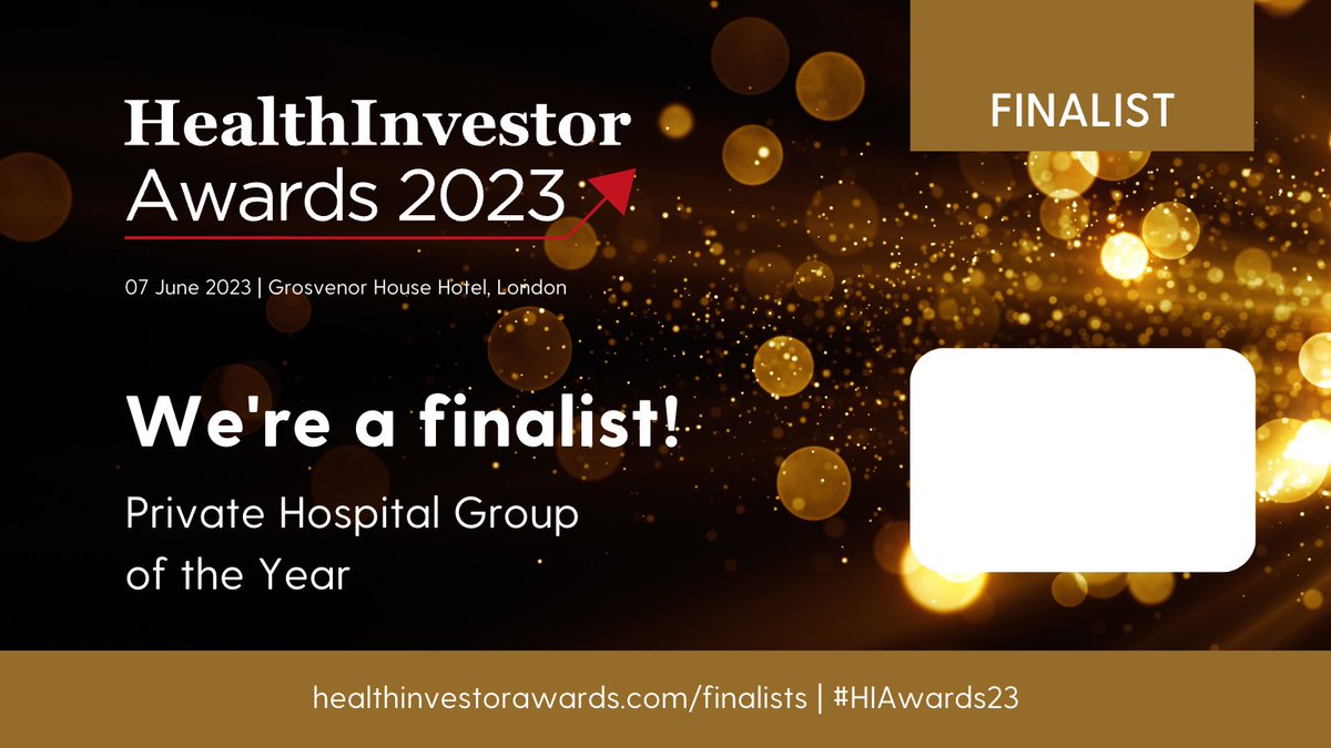 We are delighted to have been announced as finalists in the 'Private Hospital Group of the Year' at the <a href="/HealthInvestor/">HealthInvestor UK</a> Awards ! 🏆 

Good luck to the other finalists 🤞 

#HIAwards23
