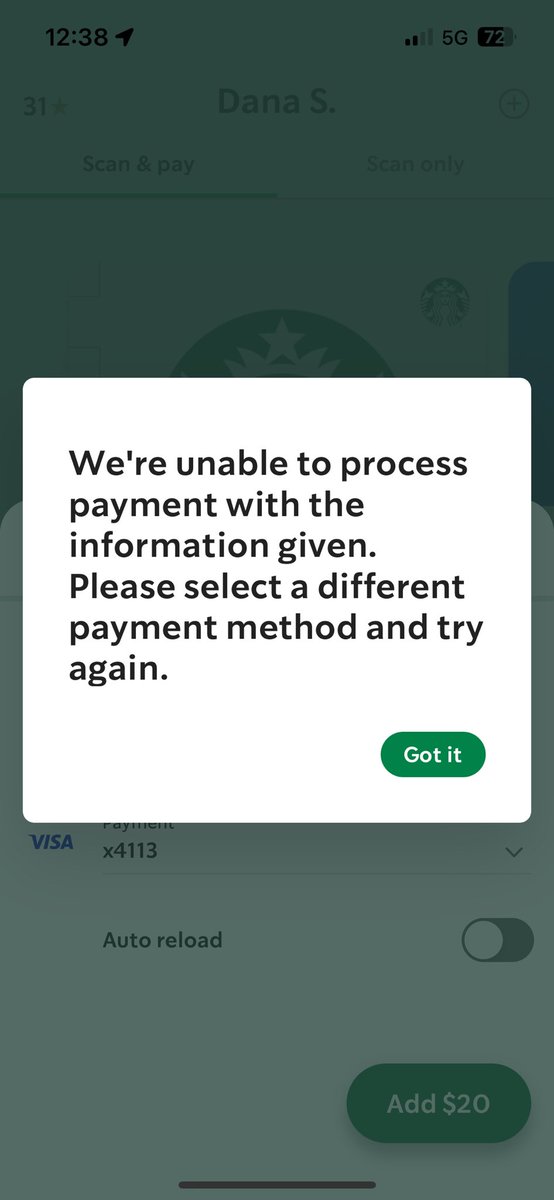 _d4ne's tweet photo. @Starbucks I have been unable to add funds to my Starbucks account for months. My card information is correct and my billing information is correct. What’s the problem? https://t.co/xQKe8ej3yK