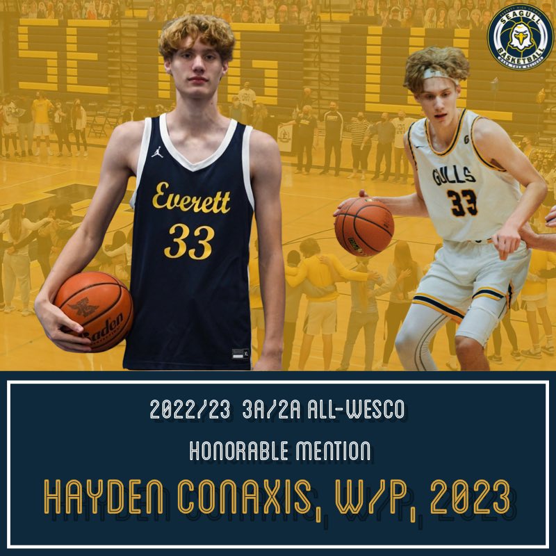 Everett Seagulls Boys Basketball (@seagullhoops) on Twitter photo Congratulations to our three captains for earning 2022/23 All-Wesco 3A/2A honors!
<a href="/_IsaiahWhite/">Isaiah White</a> - 1st Team selection
<a href="/daniel_savovic/">Daniel Savovic</a> - 2nd Team selection
<a href="/haydenconaxis__/">Hayden Conaxis</a> - Honorable Mention selection
#TheSeagullWay Congratulations to our three captains for earning 2022/23 All-Wesco 3A/2A honors!
<a href="/_IsaiahWhite/">Isaiah White</a> - 1st Team selection
<a href="/daniel_savovic/">Daniel Savovic</a> - 2nd Team selection
<a href="/haydenconaxis__/">Hayden Conaxis</a> - Honorable Mention selection
#TheSeagullWay