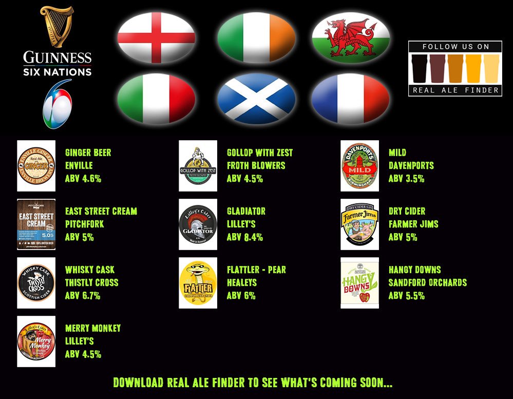 On the bar today!
Beer Board: goo.gl/BCjKCK
#6Nations #SixNations #EnvilleAles @Davenports1829 @PitchforkAles @lilleyscider #FarmerJimsCider @ThistlyCross @HealeysCyder @sandfordorchard 
#RealAleFinder